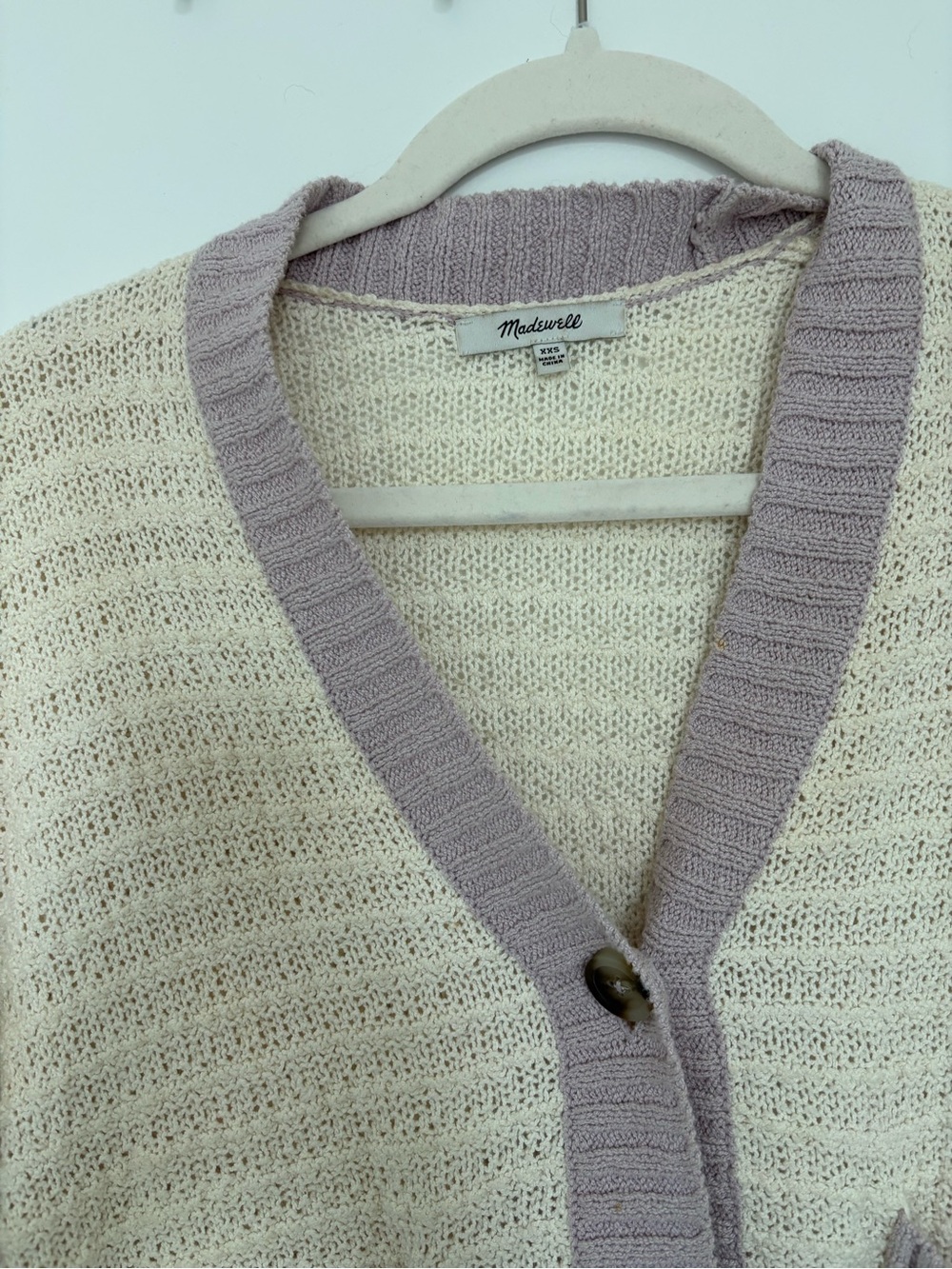 Madewell Ivory Cardigan with Light Lavender Trim - Picture 3 of 3